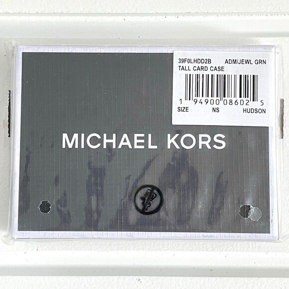 Michael Kors Hudson Logo Stripe Card Case Wallet Admiral Blue & Jewel Green NWT - Picture 7 of 8
